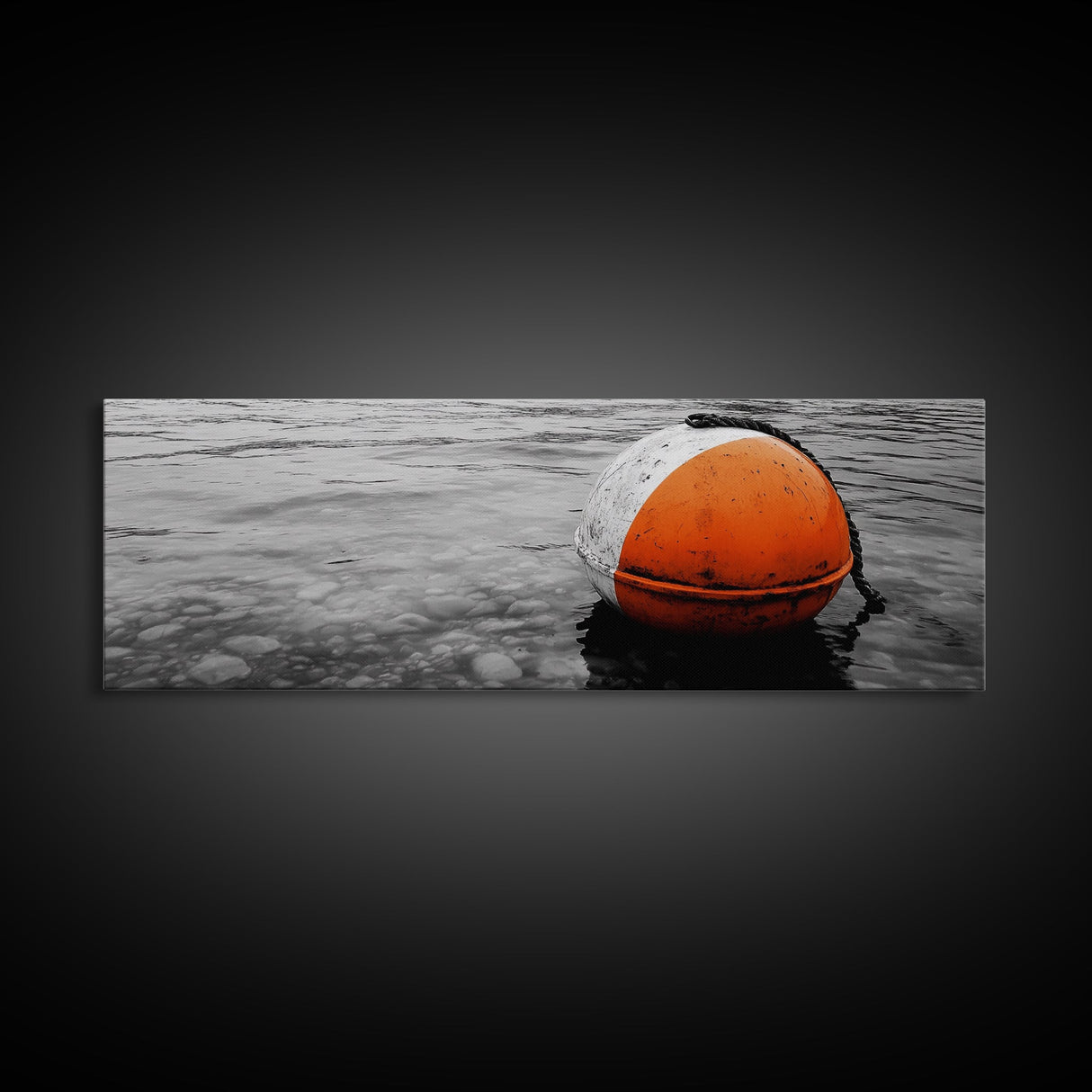 Orange Buoy Water, Minimal Marine Still Life, Nautical Photography, Ocean Vibe, Canvas Print, Bathroom Wall Art, Coastal Industrial Decor