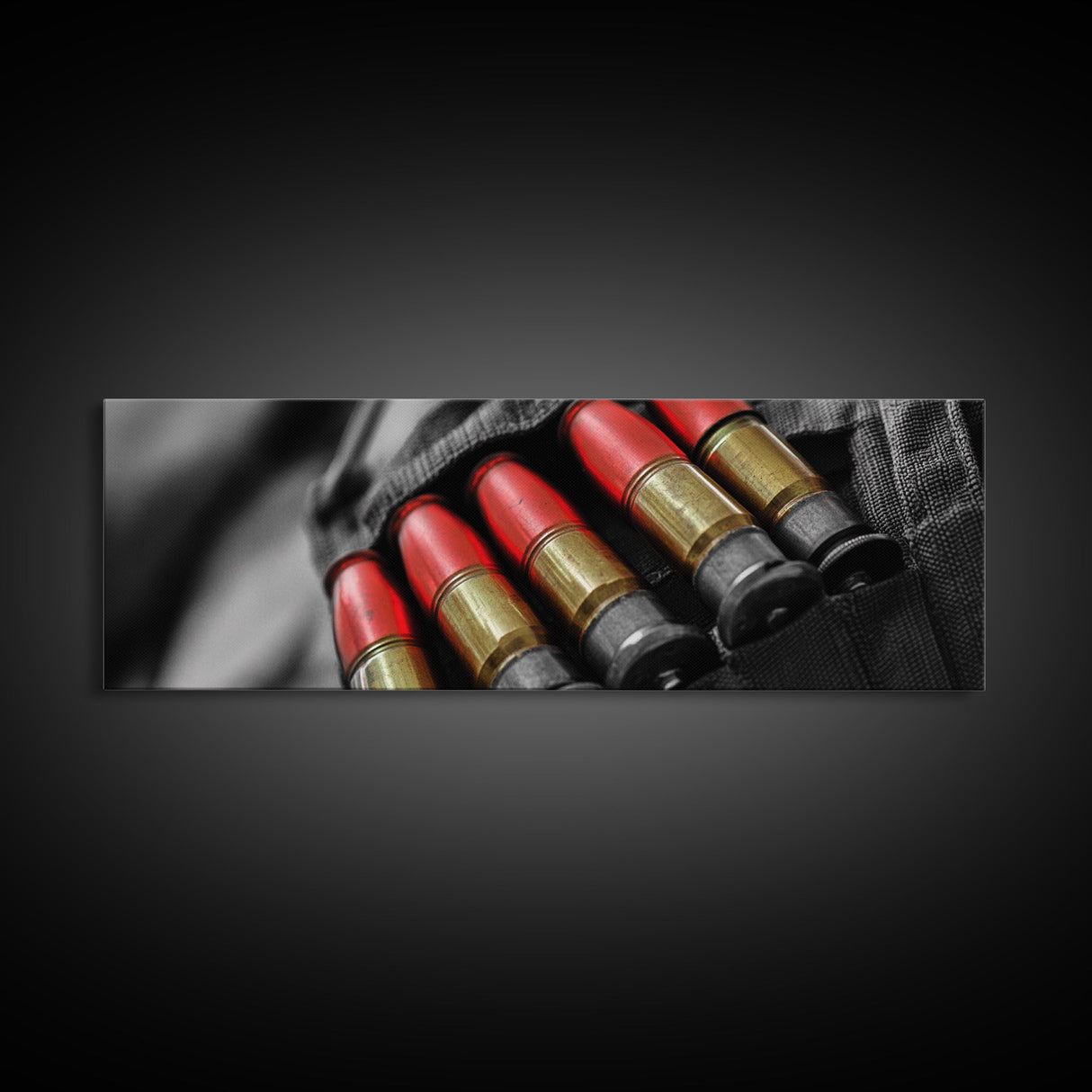 Red Ammo, Tactical Gear, Military Closeup, Rustic Warrior, Framed Canvas Print, Masculine Wall Art, Man Cave Wall Decor