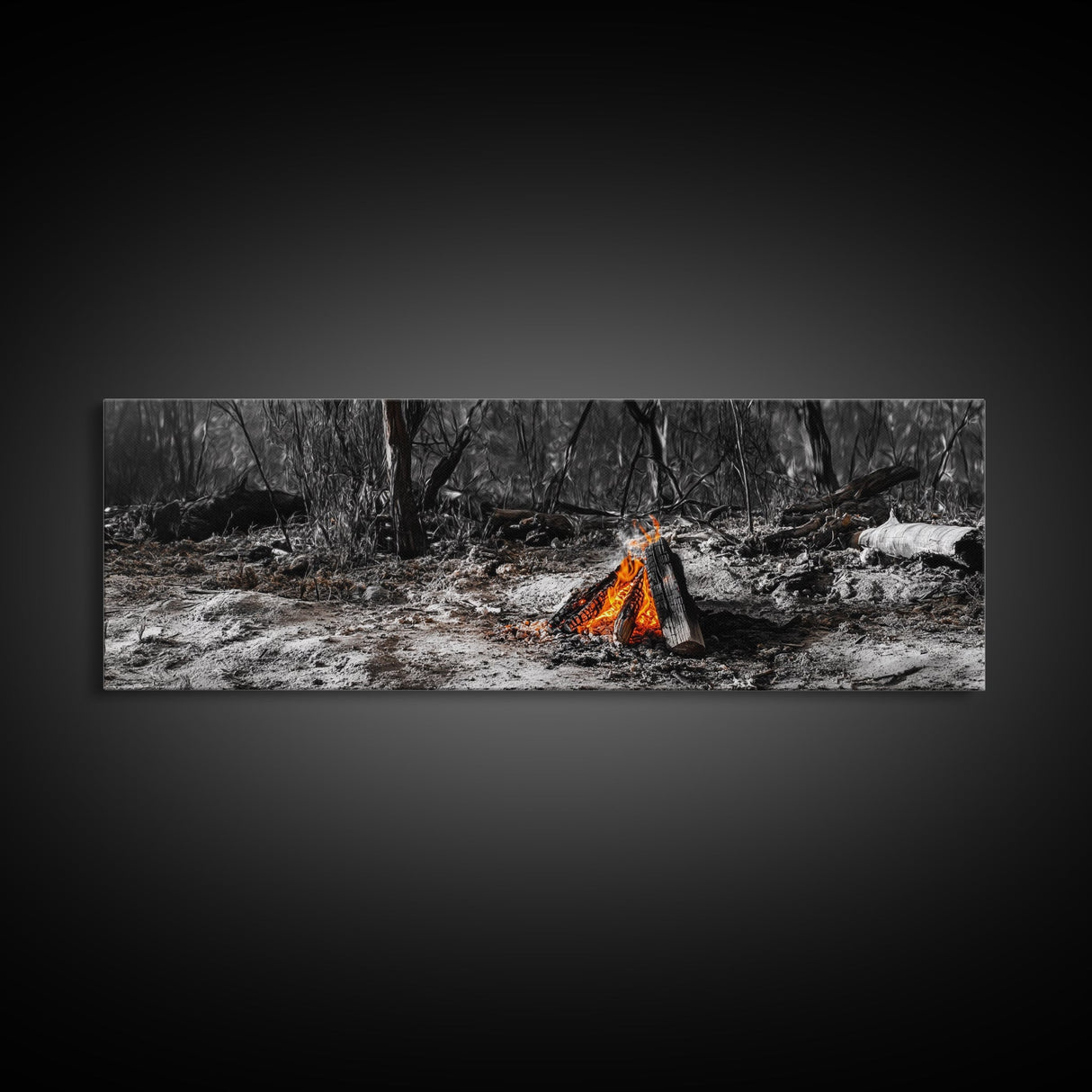 Ember Campfire, Twilight Glow, Nature Heat, Forest Shadows, Framed Canvas Print, Outdoor Wall Art, Fall Rustic Decor, Adventure Accent