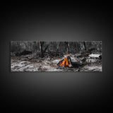Ember Campfire, Twilight Glow, Nature Heat, Forest Shadows, Framed Canvas Print, Outdoor Wall Art, Fall Rustic Decor, Adventure Accent