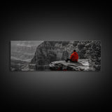 Grand Canyon, Meditation Art, Red Jacket, Adventure Scene, Framed Canvas Print, Hiking Wall Art, Man Cave Decor, Minimalist Landscape