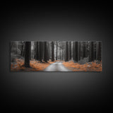 Redwood Forest Path, Serene Nature Trail, Autumn Ground Cover, Framed Canvas Print, Fall Wall Art, Rustic Home Decor, Woodland Scene