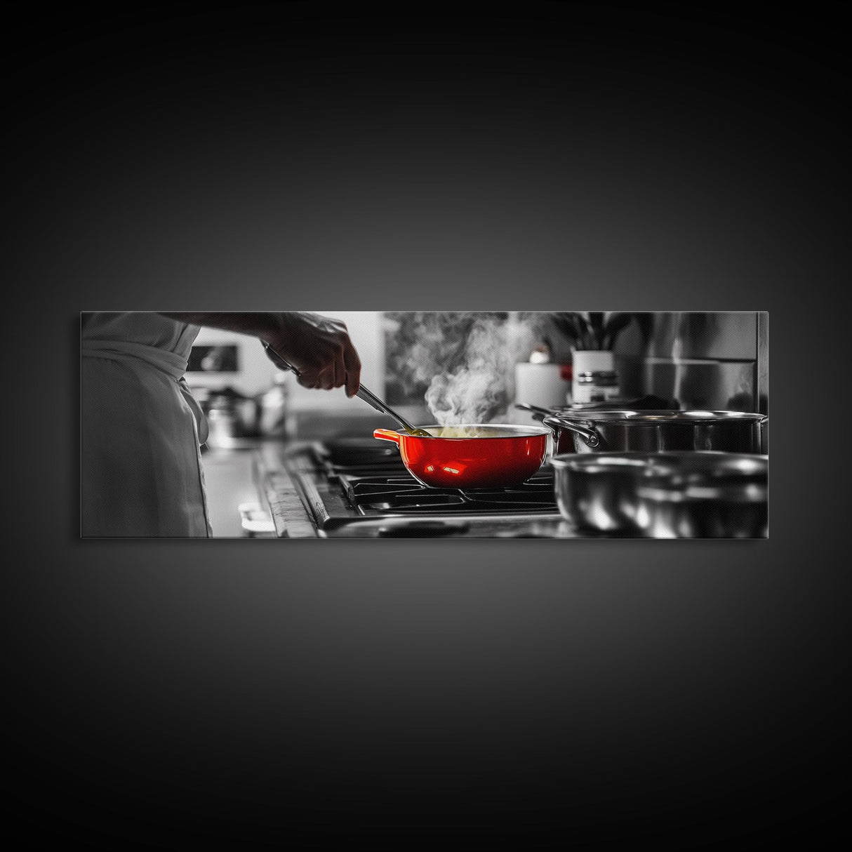 Red Cooking Pot, Steamy Kitchen Scene, Culinary Art Moment, Framed Canvas Print, Kitchen Wall Art, Modern Home Decor, Foodie Gift