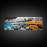 Island Coral Split, Tropical Ocean Scene, Half Above Below Water, Framed Canvas Print, Living Room Wall Art, Beach Boho Decor