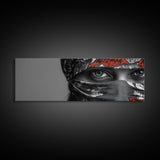 Eyes Closeup, Blue Eyes, Patterned Veil, Mysterious Portrait, Framed Canvas Print, Boho Bedroom Wall Art, Modern Glam Decor