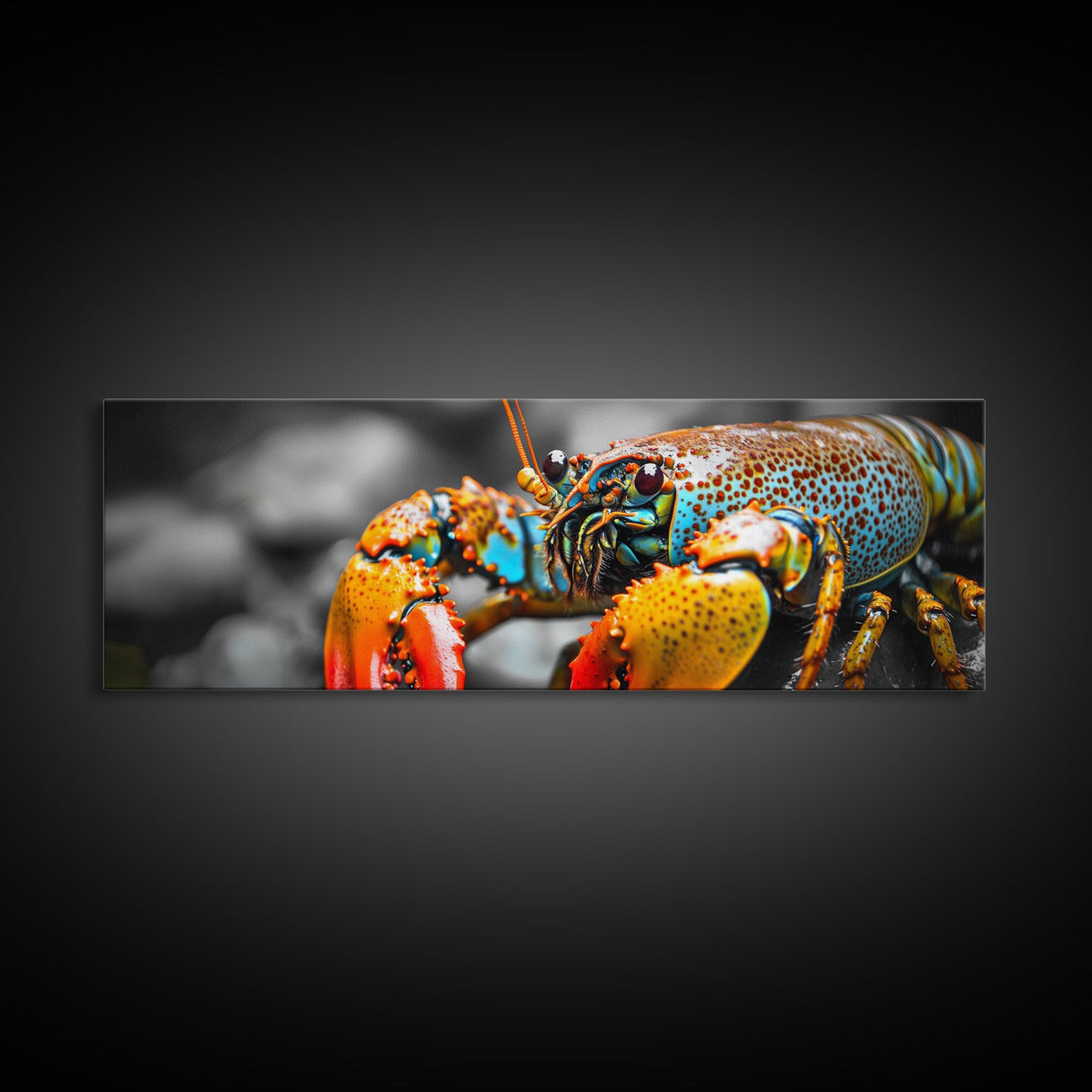 Closeup Lobster Claws, Colorful Sea Creature Art, Bold Detail Nature Print, Framed Canvas Print, Kitchen Wall Art, Tropical Coastal Decor