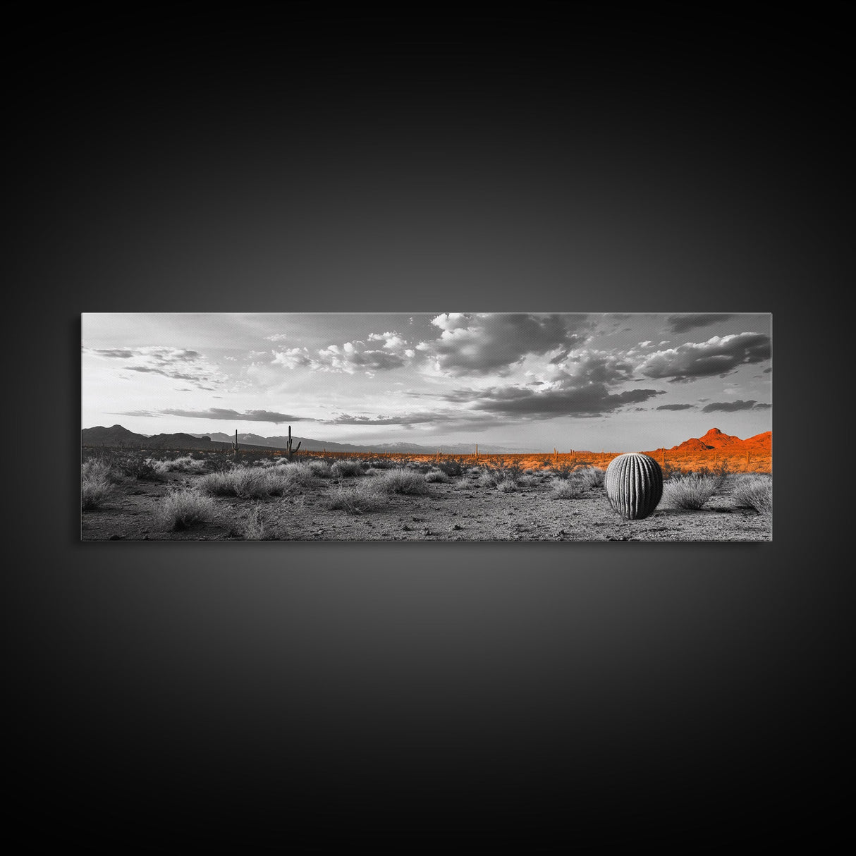 Arizona Desert Cactus, Orange Sunset Landscape, Saguaro Art, Framed Canvas Print, Western Wall Decor, Rustic Living Room Accent