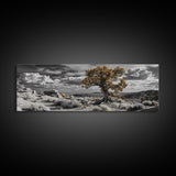 Twisted Desert Tree, Rocky Canyon Art, Dramatic Sky Nature Scene, Framed Canvas Print, Rustic Wall Decor, Moody Western Home Aesthetic