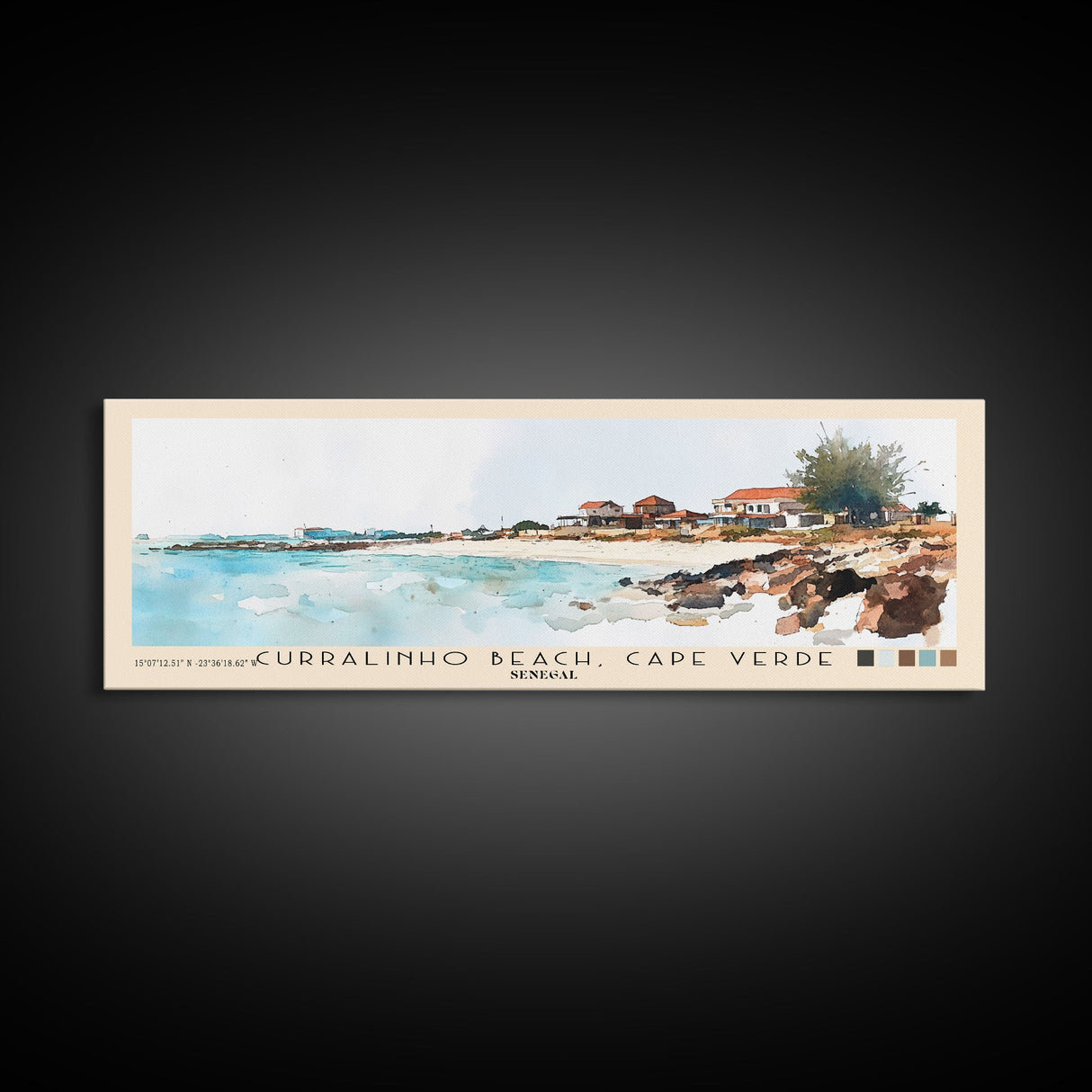 Curralinho Beach, Cape Verde, Senegal Watercolor Print, Vacation Gift, Senegal Wall Art, Beach Painting, Beach Decor, Large Wall Art, Wood Frame Art
