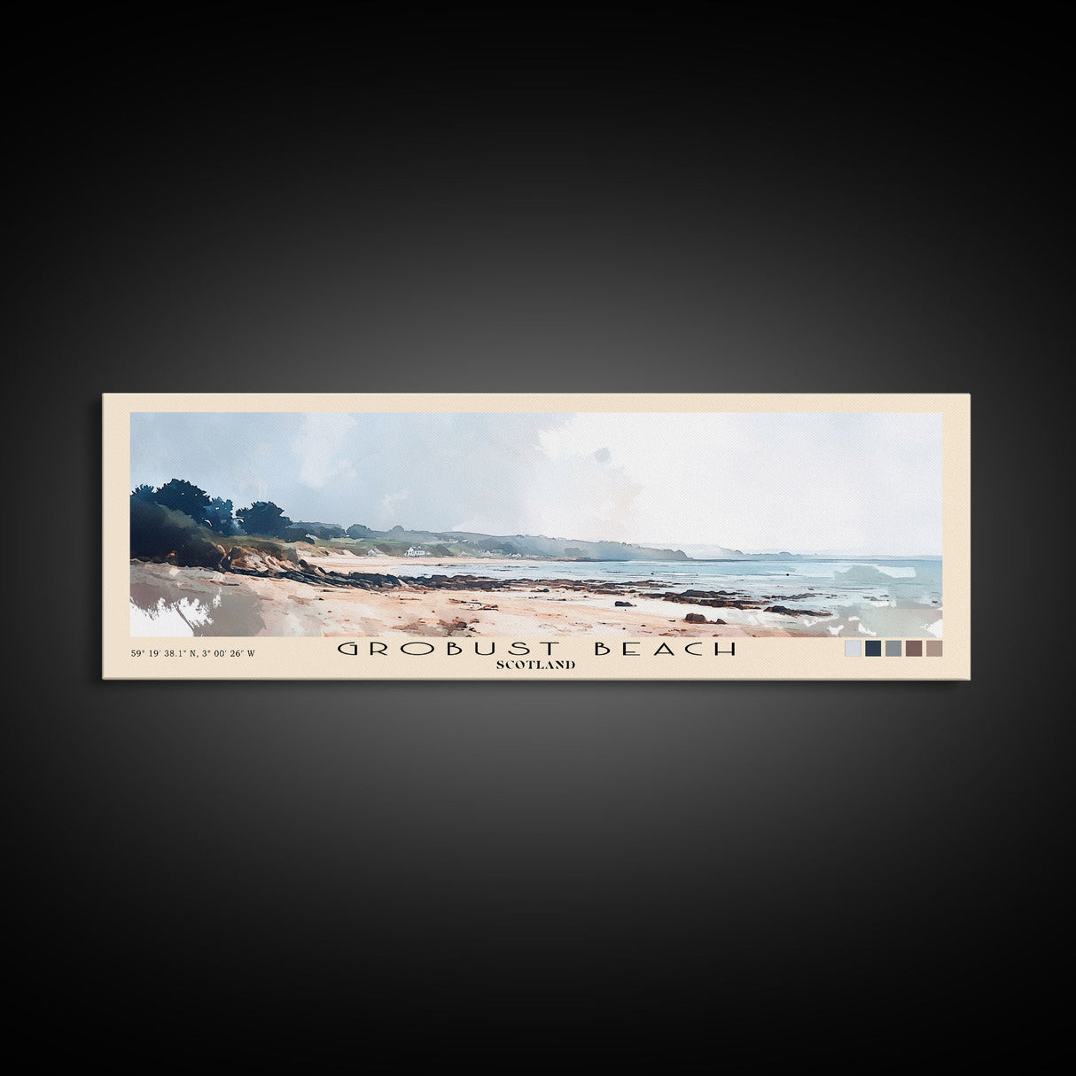Grobust beach, Scotland Watercolor Print, Vacation Gift, Scotland Wall Art, Beach Painting, Beach Decor, Large Wall Art, Wood Frame Art