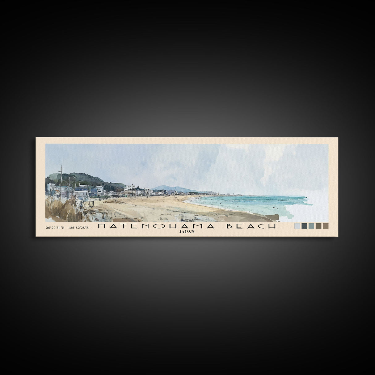 Hatenohama Beach, Japan Watercolor Print, Vacation Gift, Japan Wall Art, Beach Painting, Beach Decor, Large Wall Art, Wood Frame Art