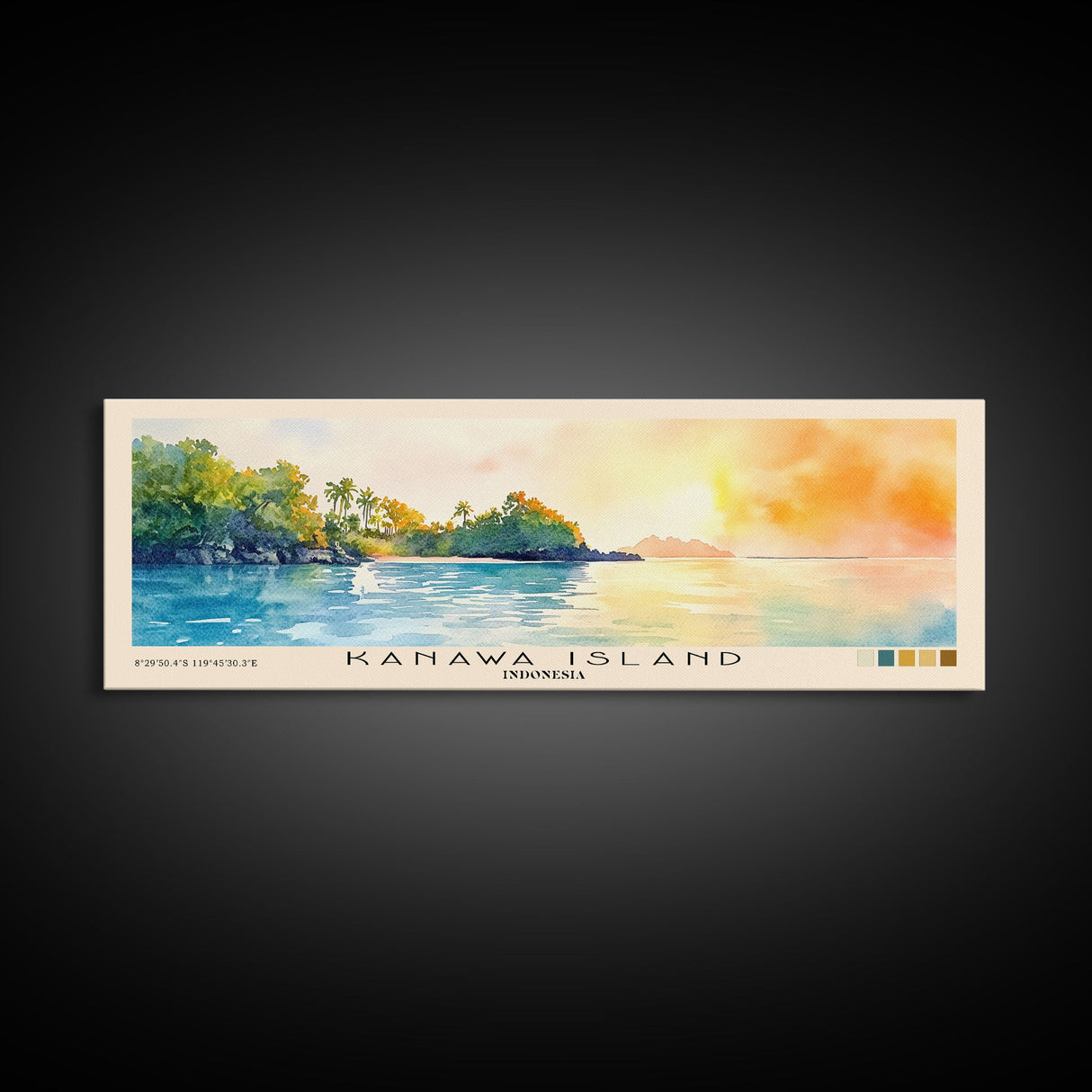 Kanawa Island, Indonesia Watercolor Print, Vacation Gift, Indonesia Wall Art, Beach Painting, Beach Decor, Large Wall Art, Wood Frame Art