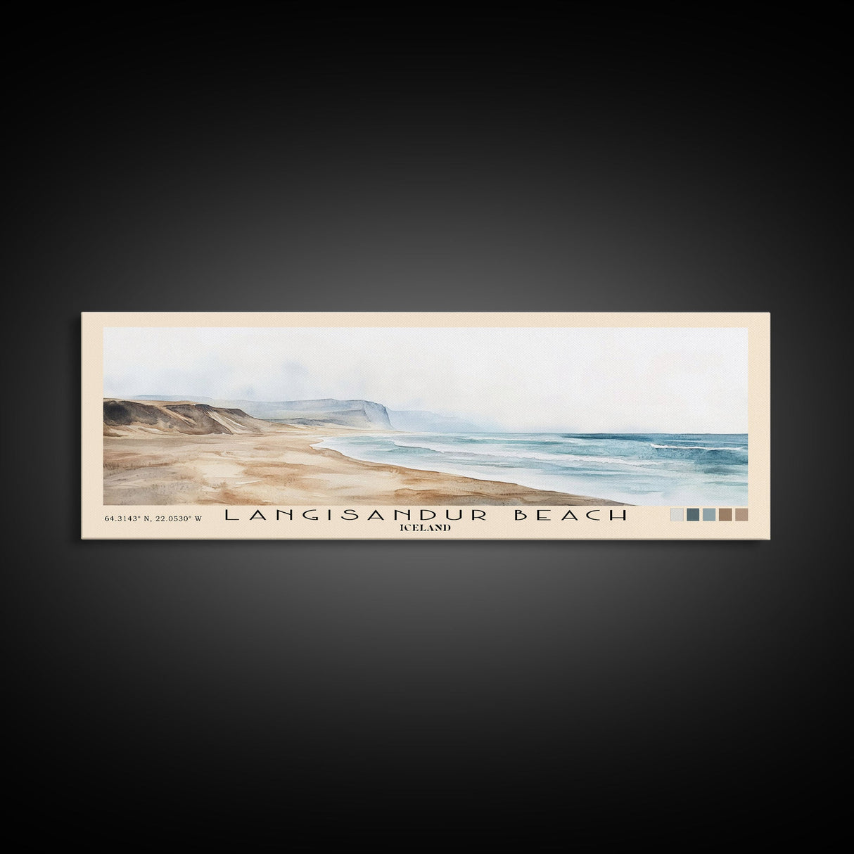 Langisandur Beach, Iceland Watercolor Print, Vacation Gift, Iceland Wall Art, Beach Painting, Beach Decor, Large Wall Art, Wood Frame Art
