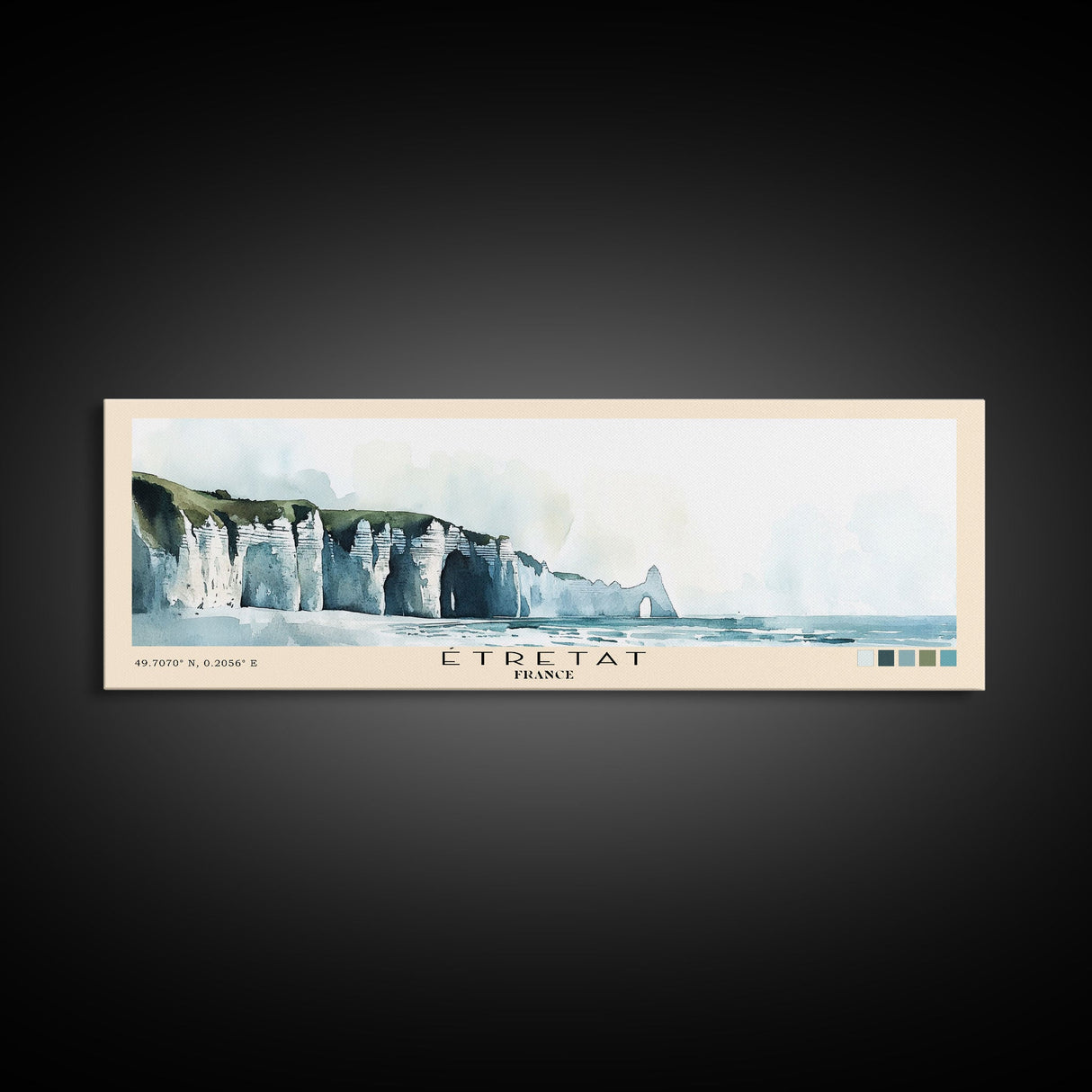 Étretat, France Watercolor Print, Vacation Gift, France Wall Art, Beach Painting, Beach Decor, Large Wall Art, Wood Frame Art