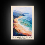 Big Wave Bay Beach, Hong Kong Watercolor Print, Vacation Gift, Hong Kong Wall Art, Beach Painting, Beach Decor, Large Wall Art, Wood Frame Art