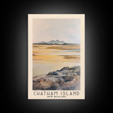 Chatham Island, New Zealand Watercolor Print, Vacation Gift, New Zealand Wall Art, Beach Painting, Beach Decor, Large Wall Art, Wood Frame Art