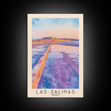 Las Salinas, Spain Watercolor Print, Vacation Gift, Spain Wall Art, Beach Painting, Beach Decor, Large Wall Art, Wood Frame Art