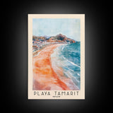 Playa Tamarit, Spain Watercolor Print, Vacation Gift, Spain Wall Art, Beach Painting, Beach Decor, Large Wall Art, Wood Frame Art