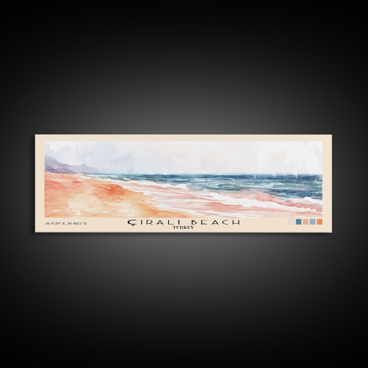 Çıralı Beach, Turkey Watercolor Print, Vacation Gift, Turkey Wall Art, Beach Painting, Beach Decor, Large Wall Art, Wood Frame Art