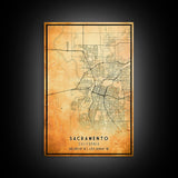 Vintage Sacramento map print poster or framed canvas | Sacramento city map print poster canvas | Sacramento, California print poster canvas