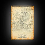 Nashville Map Print, Framed Canvas Wall Art, Tennessee Street Map Art, Davidson City Street Road Map Wall Decor