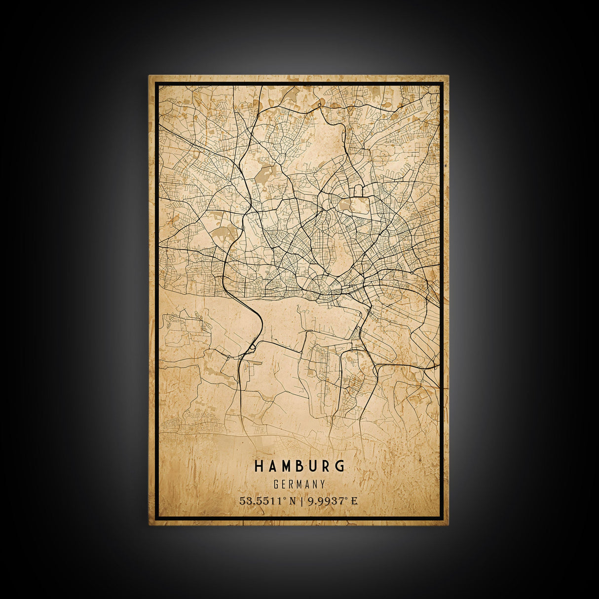 Old Hamburg Germany City Map Wall Art Canvas Print, Vintage Style Hamburg Map, Framed Wall Art, Cool Hamburg Wall Art, Office Art