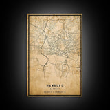 Old Hamburg Germany City Map Wall Art Canvas Print, Vintage Style Hamburg Map, Framed Wall Art, Cool Hamburg Wall Art, Office Art