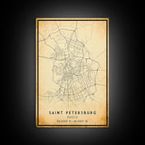 Saint Petersburg map print poster or framed canvas, St. Petersburg Russia map print canvas, city map print poster canvas, Vintage Travel Art