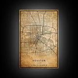 Houston Vintage Map Print, Framed Canvas, Houston Map, Texas Map Art, Houston City Road Map Poster, Vintage Map
