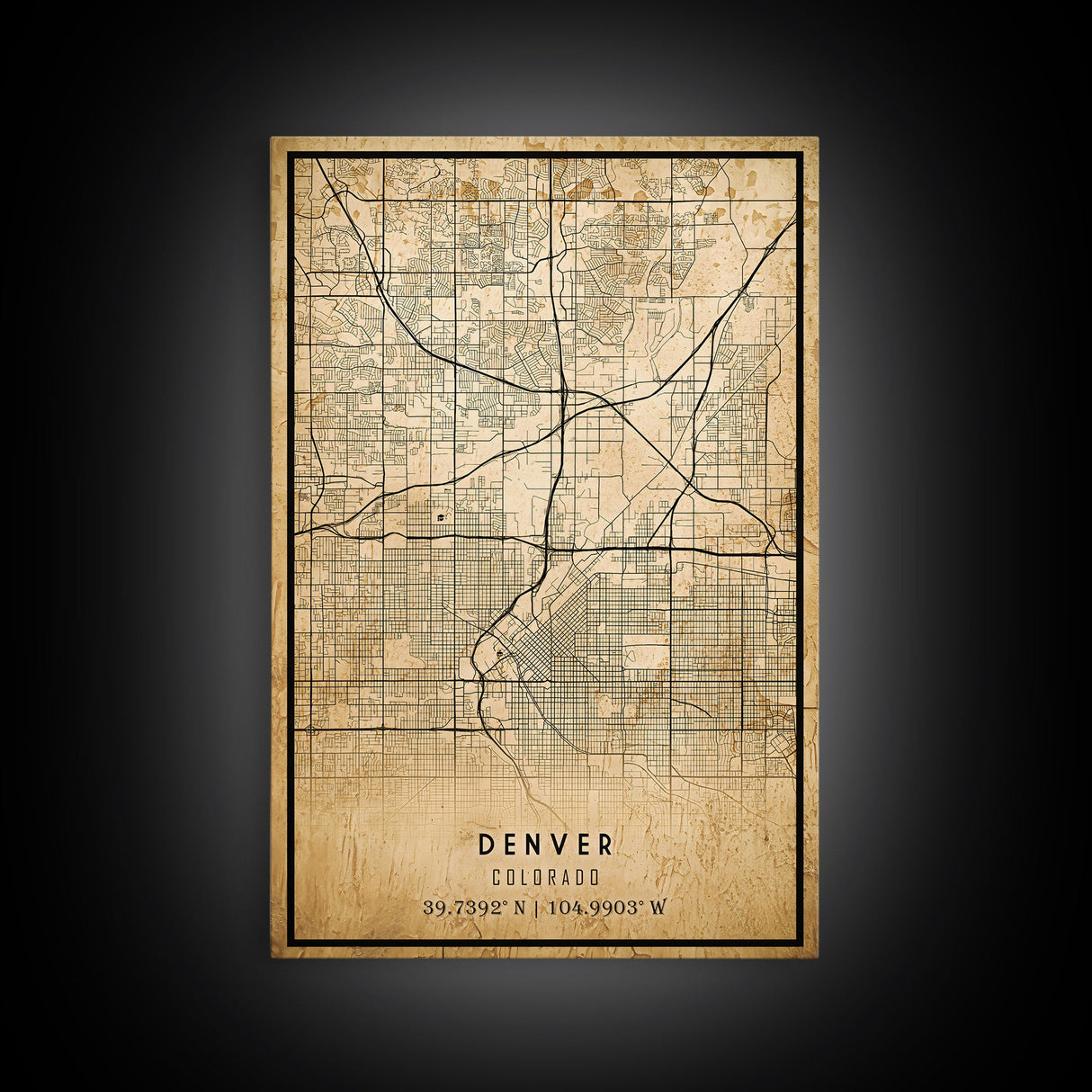 Denver map print poster canvas, Colorado map print poster canvas, Denver city map print poster canvas, framed road map art, office decor