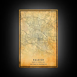 Raleigh North Carolina map print poster or framed canvas, Raleigh map print poster canvas, Raleigh city map Canvas print, Vintage Travel Art