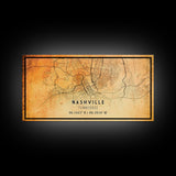 Nashville Map Print, Framed Canvas Wall Art, Tennessee Street Map Art, Davidson City Street Road Map Wall Decor