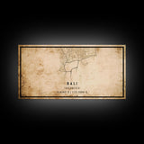 Vintage Bali Indonesia City Map Wall Art Canvas Print, Distressed Style Bali Map, Framed Wall Art, Cool Bali Travel Wall Art, Office Art