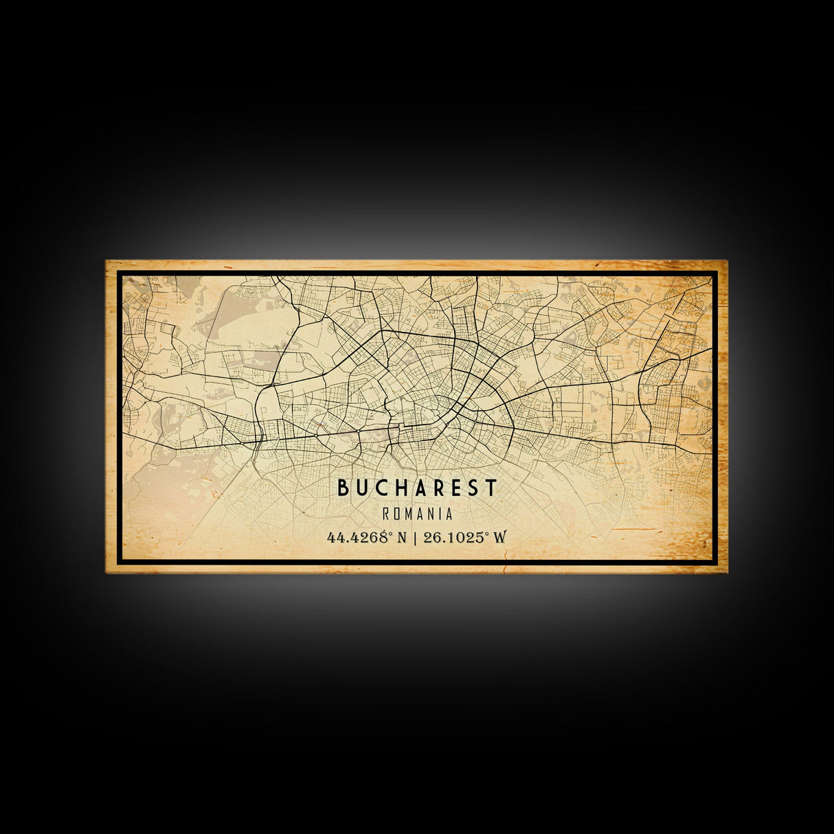 Vintage Style Bucharest City Map Wall Art Canvas Print, Distressed Bucharest Map, Framed Wall Art, Cool RomaniaTravel Wall Art, Office Art