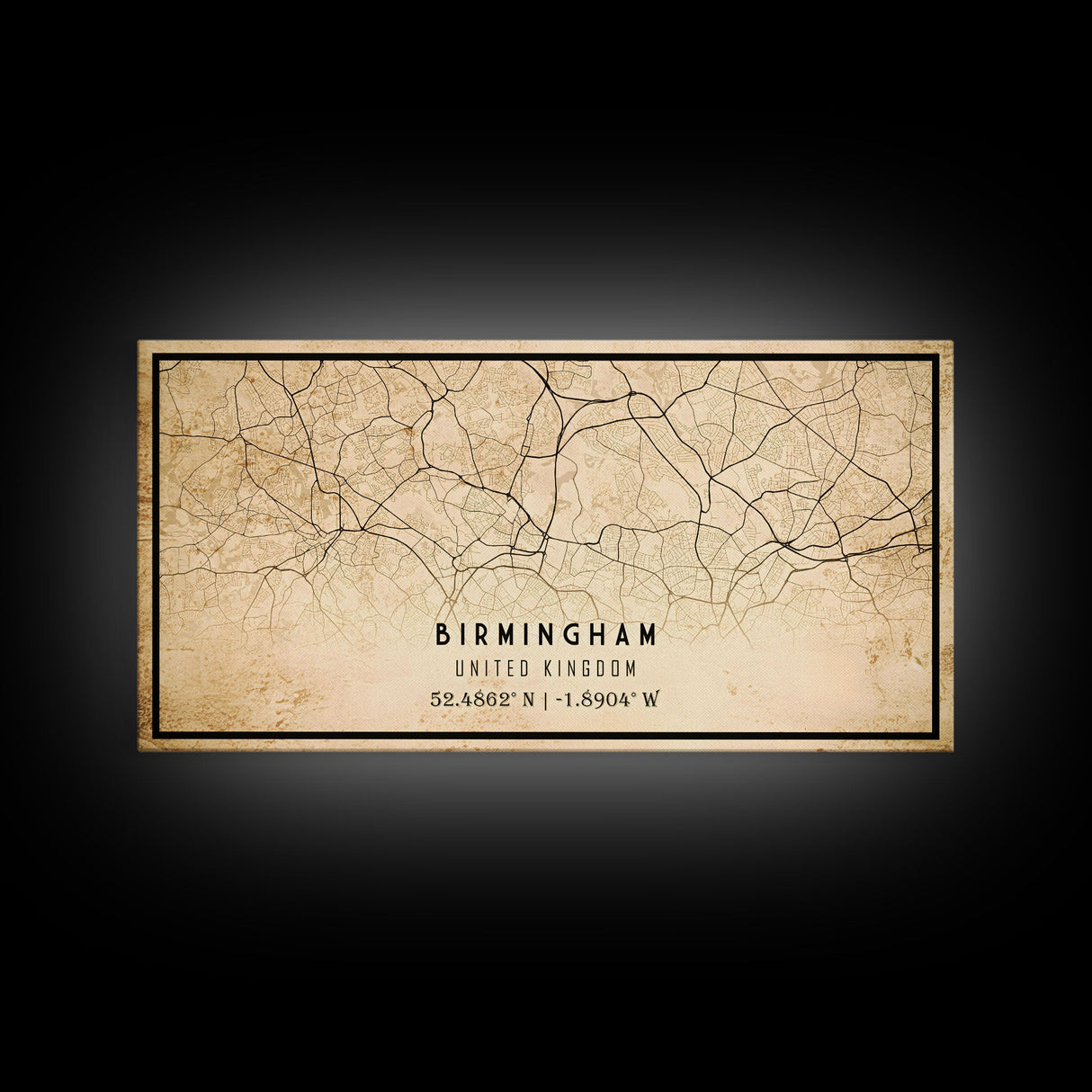 Birmingham UK map print poster or framed canvas, England map print poster canvas, UK city map print poster canvas, Vintage Travel Art