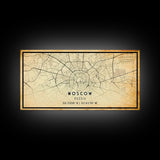Vintage Style Moscow City Map Wall Art Canvas Print, Distressed Moscow Russia Map, Framed Wall Art, Cool Moscow Travel Wall Art, Office Art