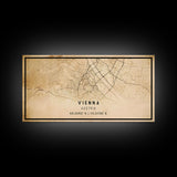 Vintage Vienna City Map Wall Art Canvas Print, Distressed Style Vienna Austria Map, Framed Wall Art, Cool Vienna Travel Wall Art, Office Art