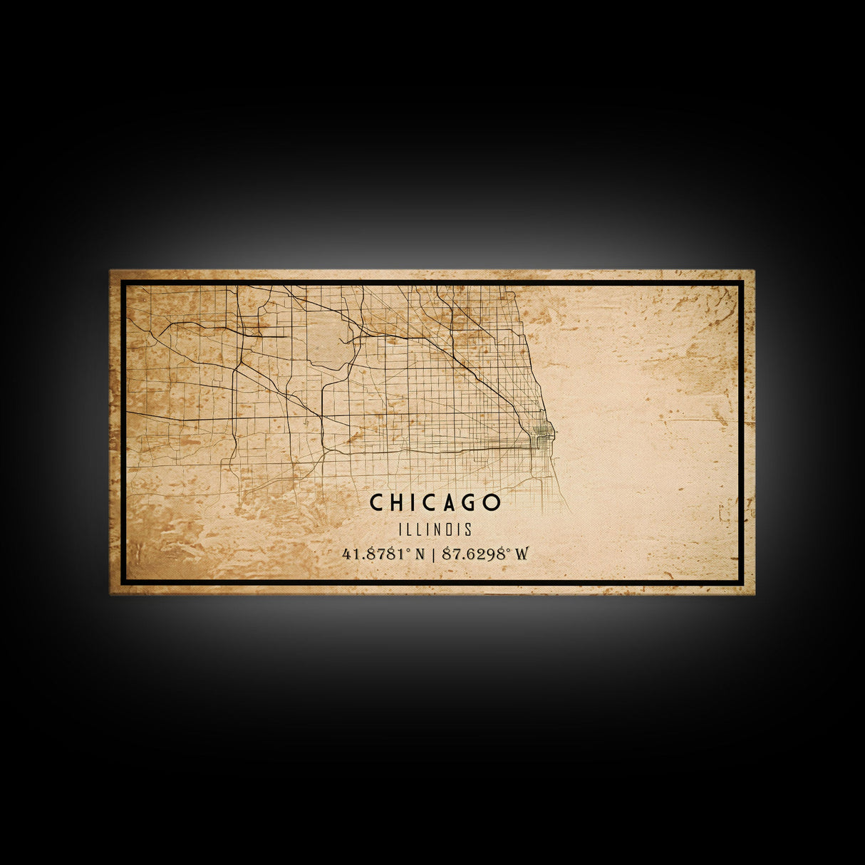 Distressed Chicago map print poster or framed canvas, Illinois road map print poster canvas, Chicago city map print poster canvas