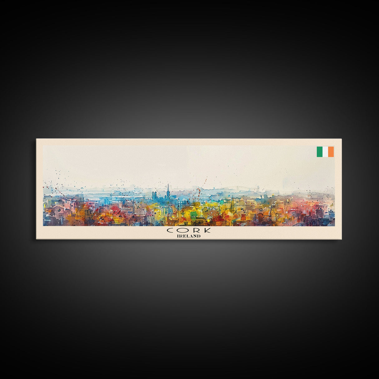 Cork Ireland Panoramic Travel Poster, Framed Canvas Print or Metal Wall Art, Travel Art, Home Decor, Panoramic Painting, Midcentury Art