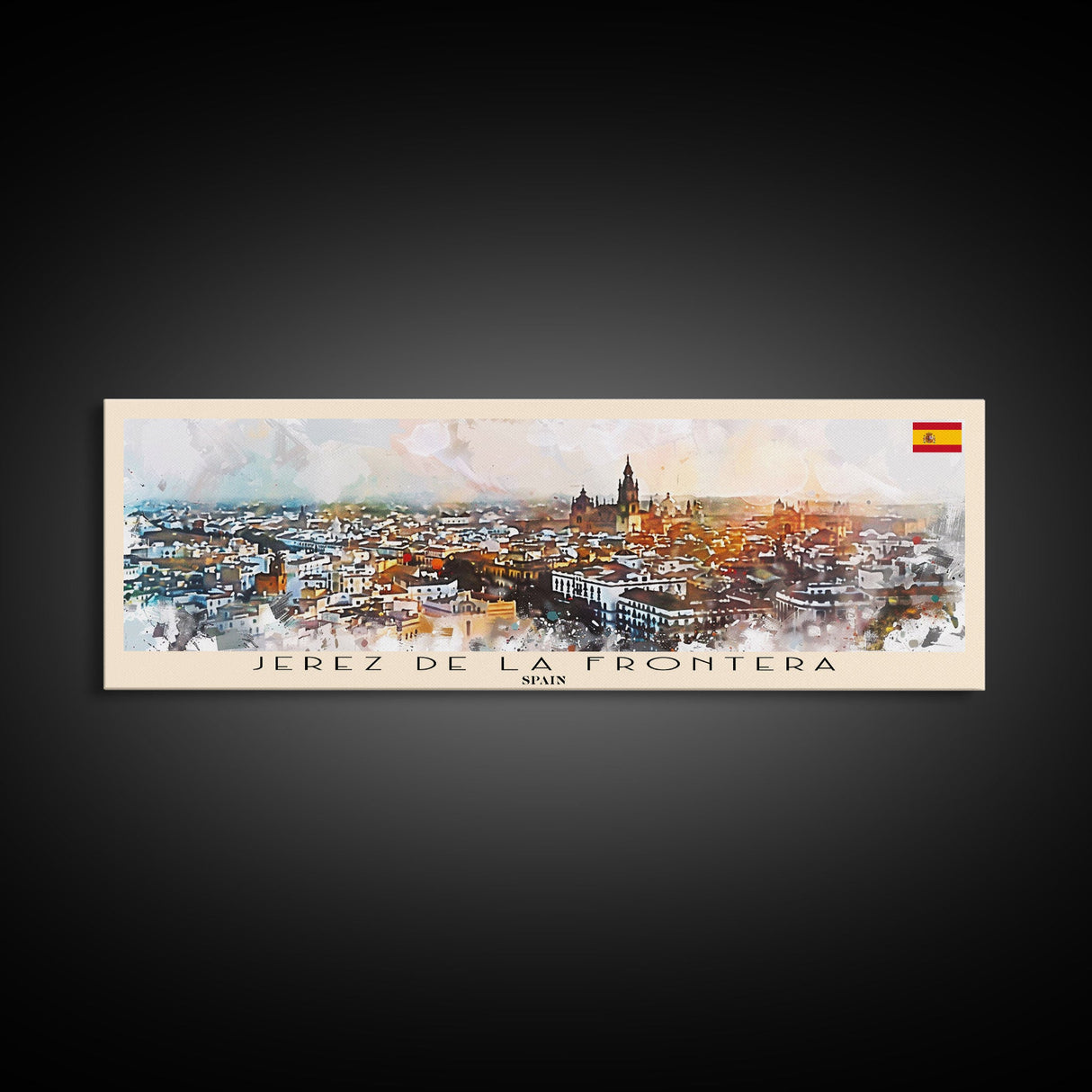 Jerez D eLa Frontera Spain Panoramic Travel Poster, Framed Canvas Print or Metal Wall Art, Travel Art, Home Decor, Panoramic Painting, Midcentury Art