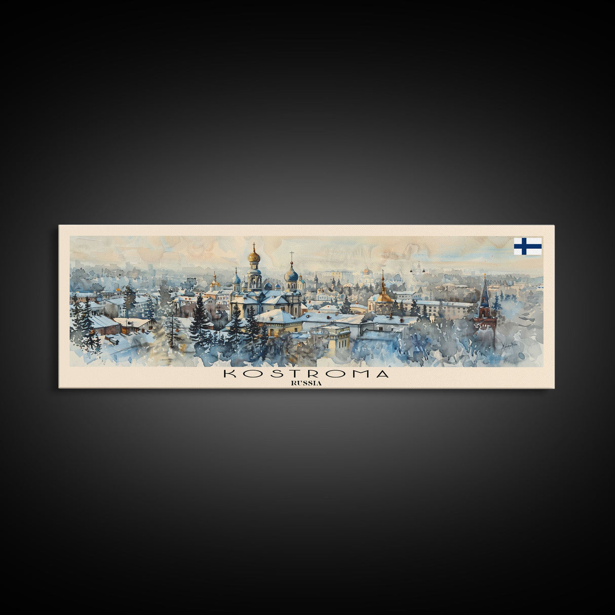 Kostroma Russia Panoramic Travel Poster, Framed Canvas Print or Metal Wall Art, Travel Art, Home Decor, Panoramic Painting, Midcentury Art