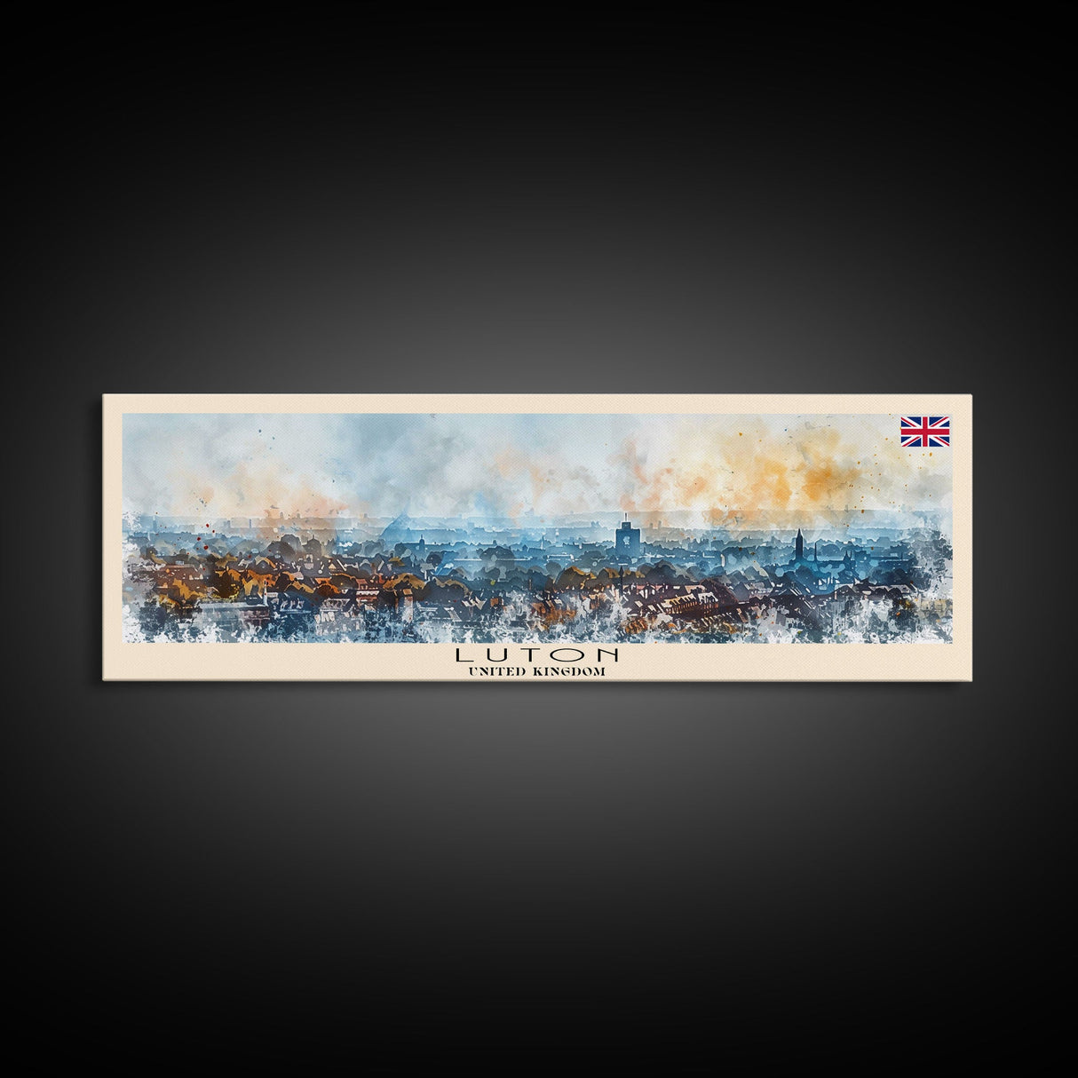 Luton United Kingdom Travel Art, City Art, Framed Canvas Print or Metal Wall Art, Europe Travel Poster, Panoramic Wall Art, Extra Wide Wall Art