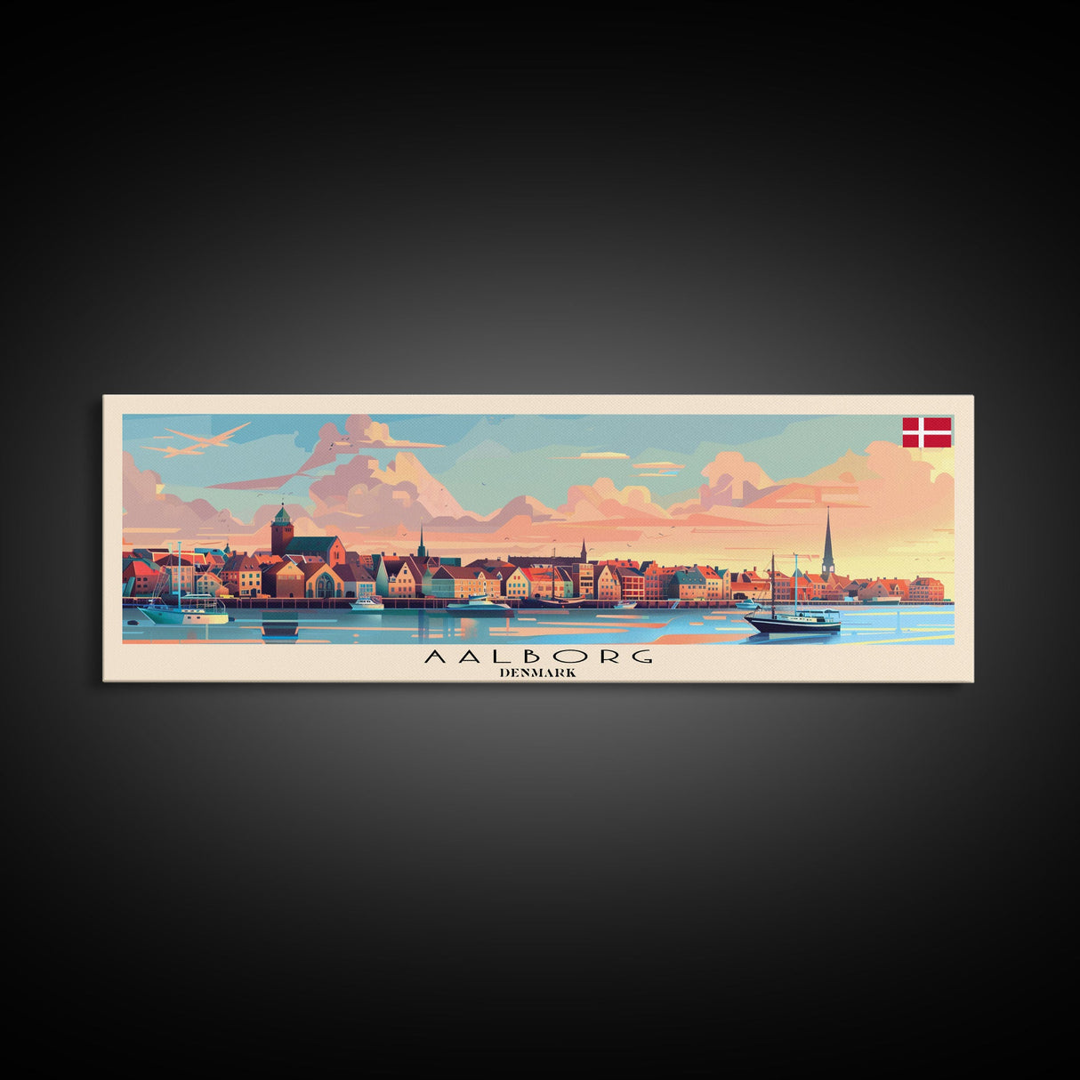 Aalborg Denmark Wall Art, Panoramic Travel Poster, Panoramic Framed Canvas Print, City Wall Art, Wall Hanging Home Decor, Travel Art