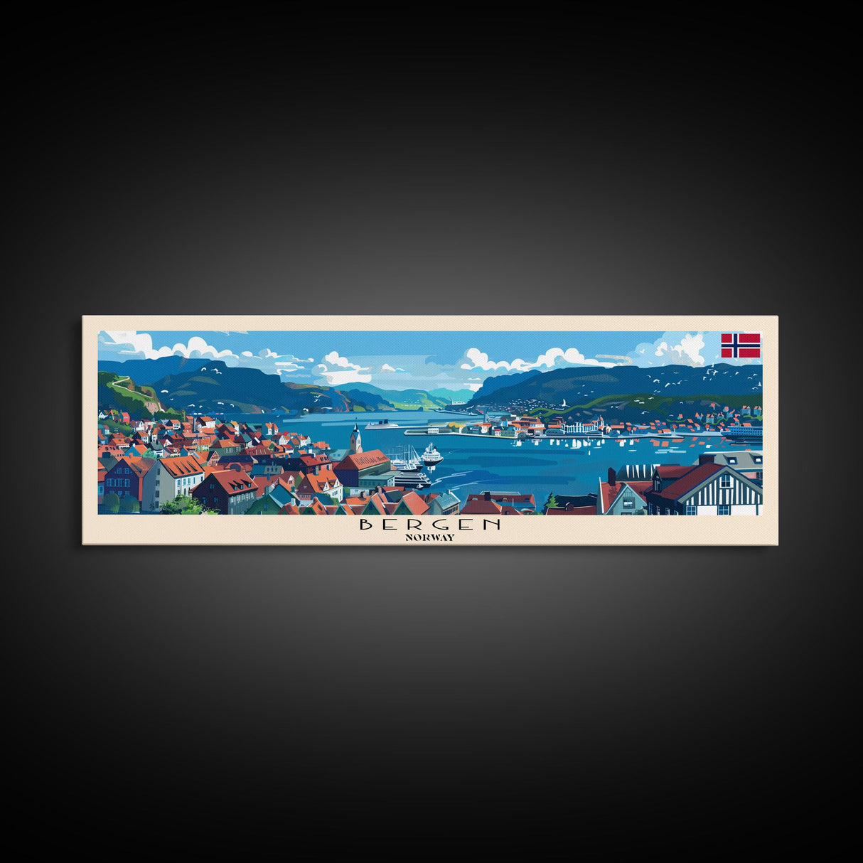 Bergen Norway Wall Art, Panoramic Travel Poster, Panoramic Framed Canvas Print, City Wall Art, Wall Hanging Home Decor, Travel Art
