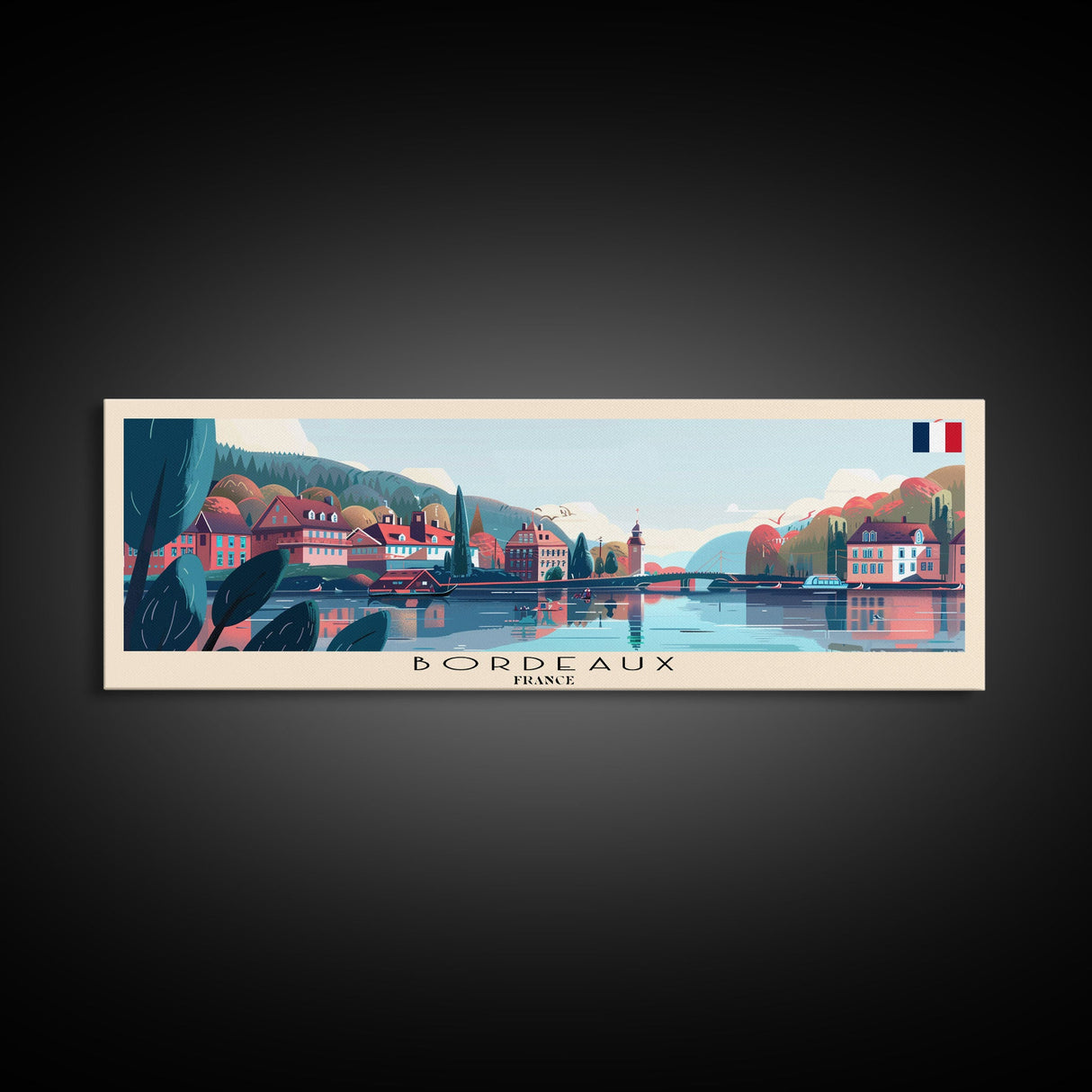 Bordeaux France Panoramic Travel Poster, Framed Canvas Print or Metal Wall Art, Travel Art, Home Decor, Panoramic Painting, Midcentury Art