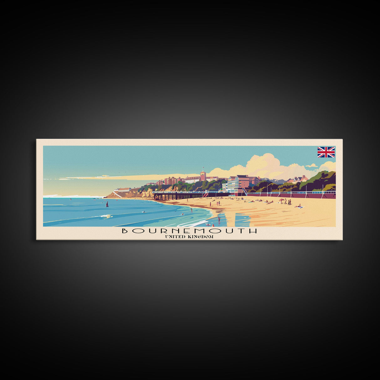 Bournemouth United Kingdom Wall Art, Panoramic Travel Poster, Panoramic Framed Canvas Print, City Wall Art, Wall Hanging Home Decor, Travel Art
