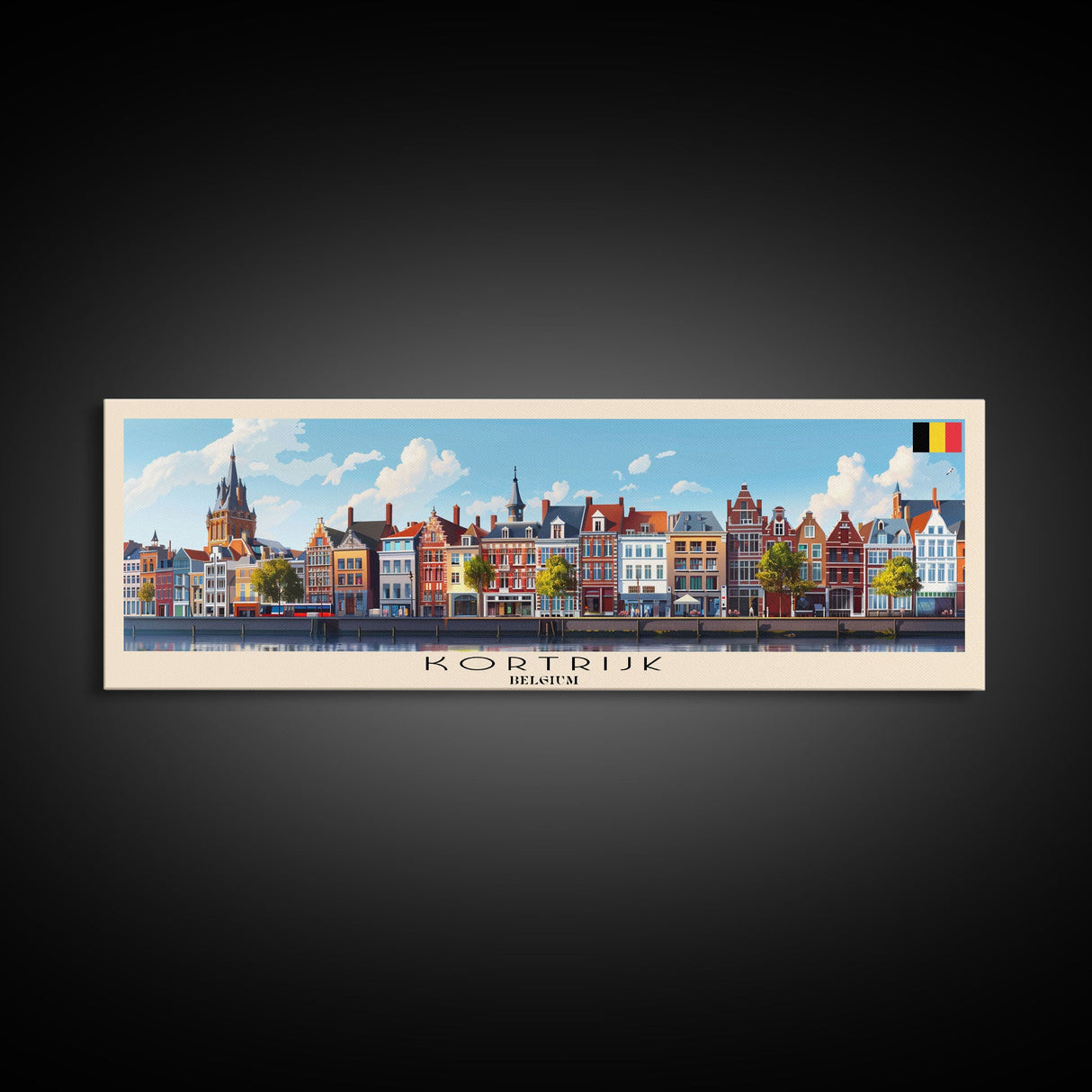 Kortrijk Belgium Travel Print Wall Art, Panoramic City Art, Travel Art, Wall Decor, Vacation Gift, Framed Canvas Print Or Metal Art