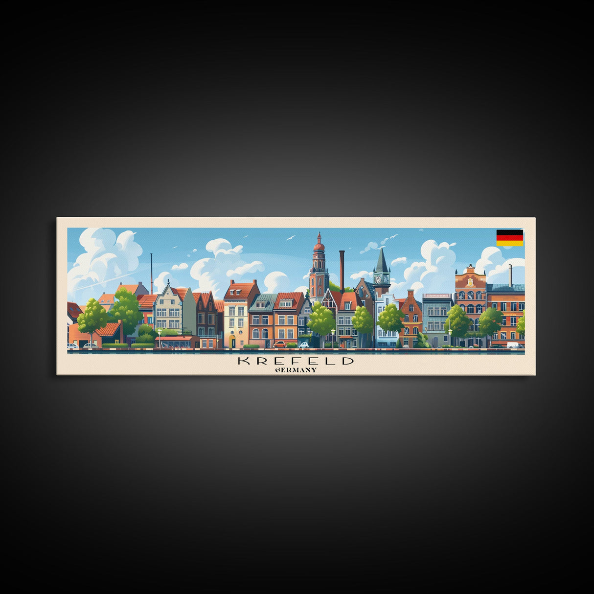 Krefeld Germany Panoramic Travel Poster, Framed Canvas Print or Metal Wall Art, Travel Art, Home Decor, Panoramic Painting, Midcentury Art