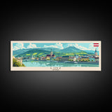 Linz Austria Panoramic Travel Poster, Framed Canvas Print or Metal Wall Art, Travel Art, Home Decor, Panoramic Painting, Midcentury Art