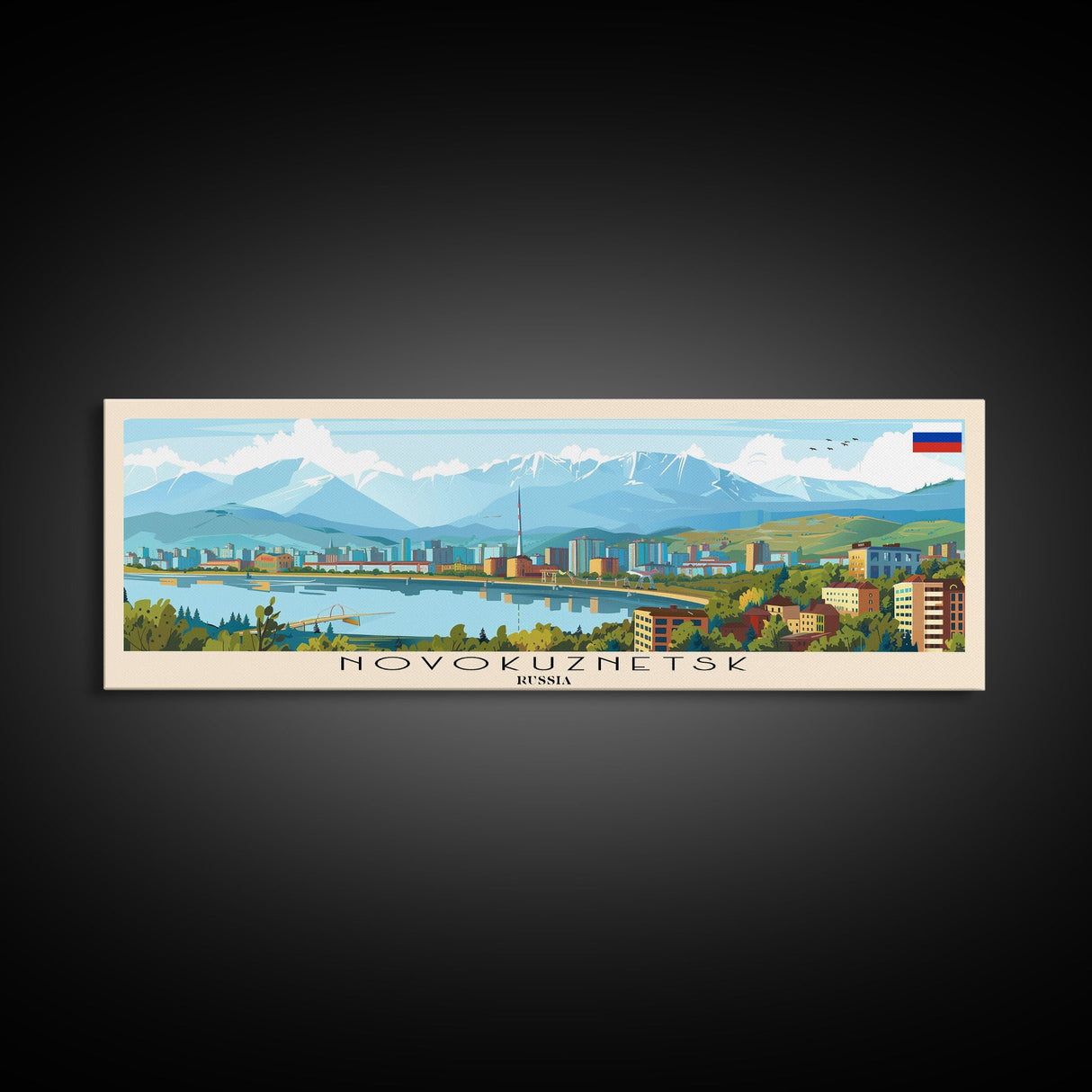 Novokuznetsk Russia Panoramic Travel Poster, Framed Canvas Print or Metal Wall Art, Travel Art, Home Decor, Panoramic Painting, Midcentury Art